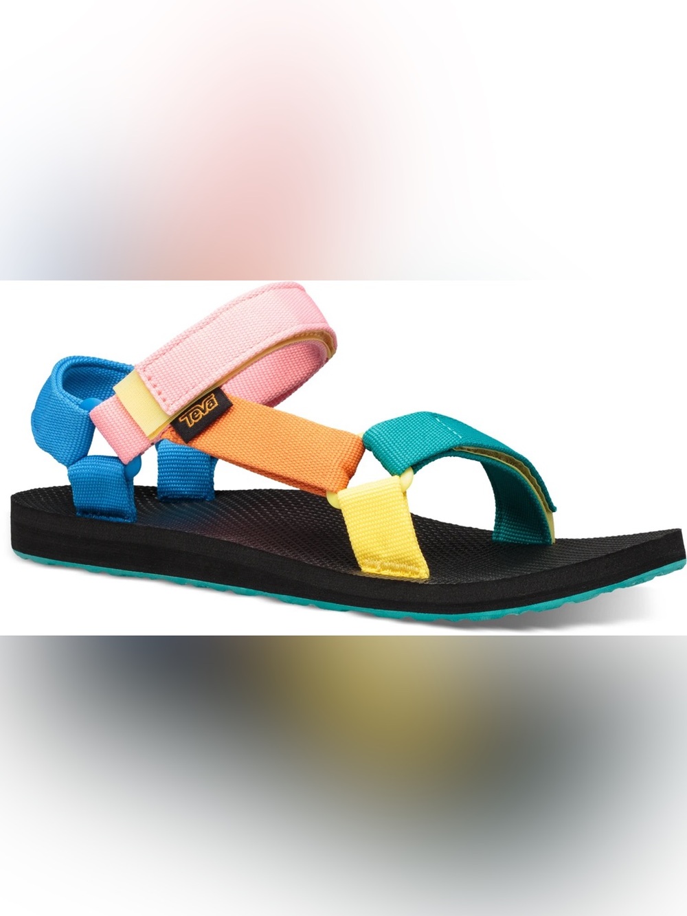 Teva Colorblock Rainbow Black Strap Adjustable Velcro Sandals size 5 teal pink